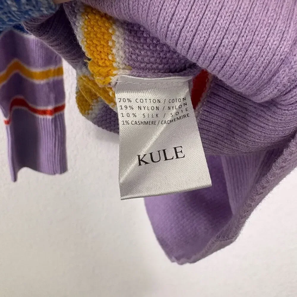 Kule Vandy Striped Pullover Sweater Purple with Colorful Stripes Size XS